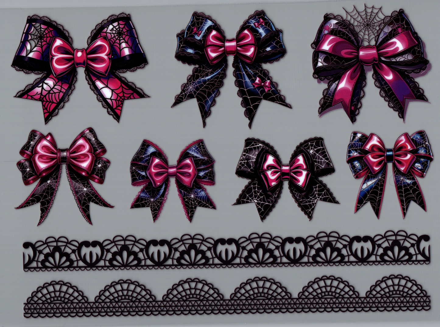 Pink Bows w/Webs & Black Lace Bands Element