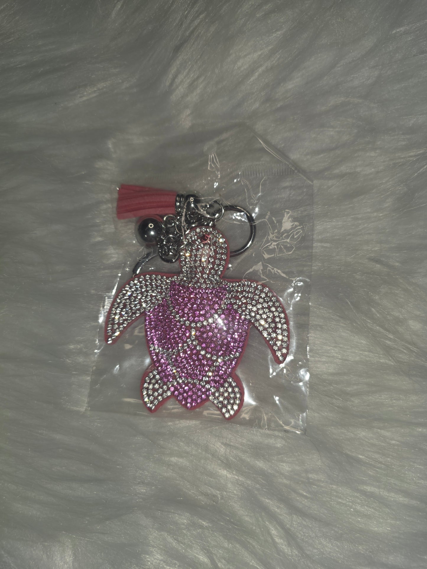 Pink Turtle Rhinstone Keychain