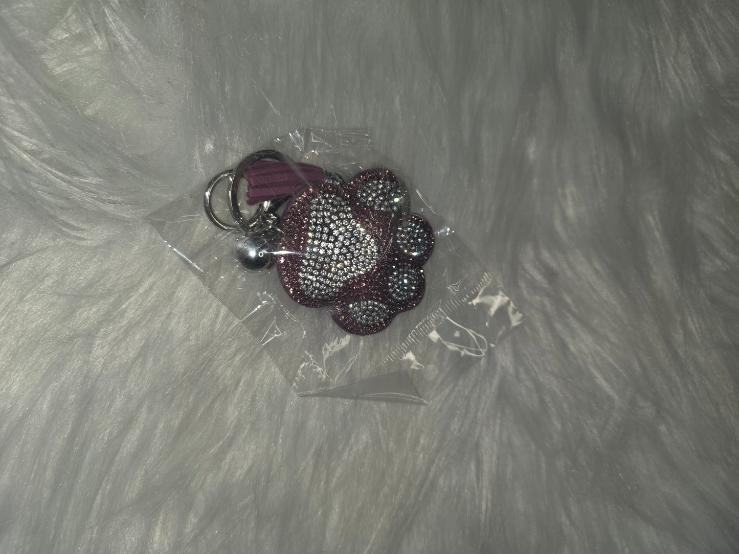 Purple Paw Print Rhinestone Key Chain
