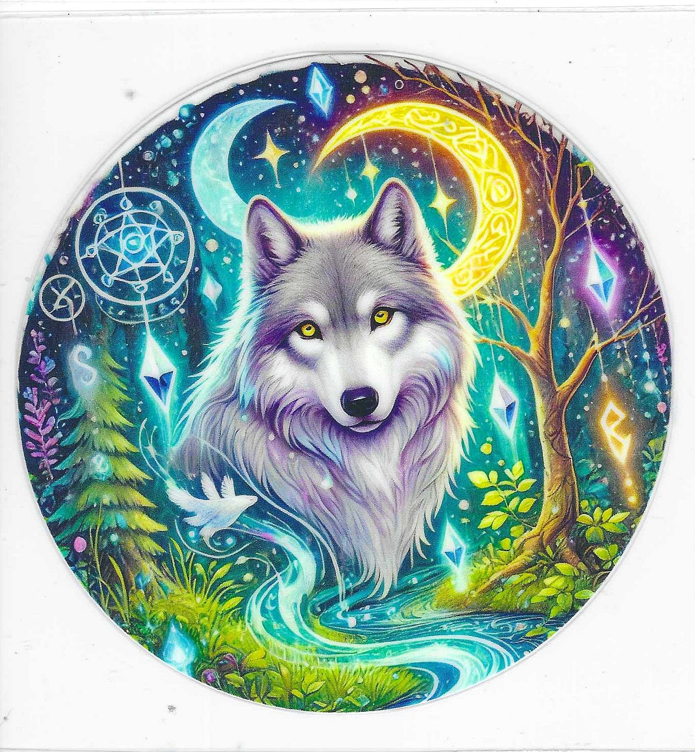 Wolf in Circle with Dreamcatcher Decal