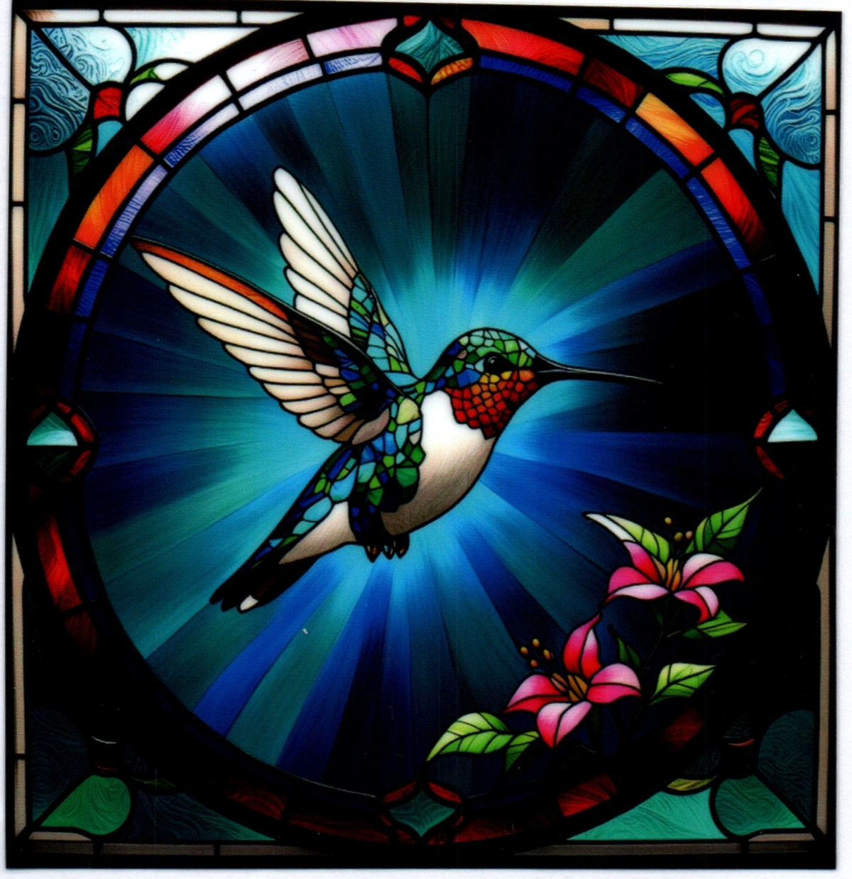 Colored stained-glass hummingbird 1 Single Decal