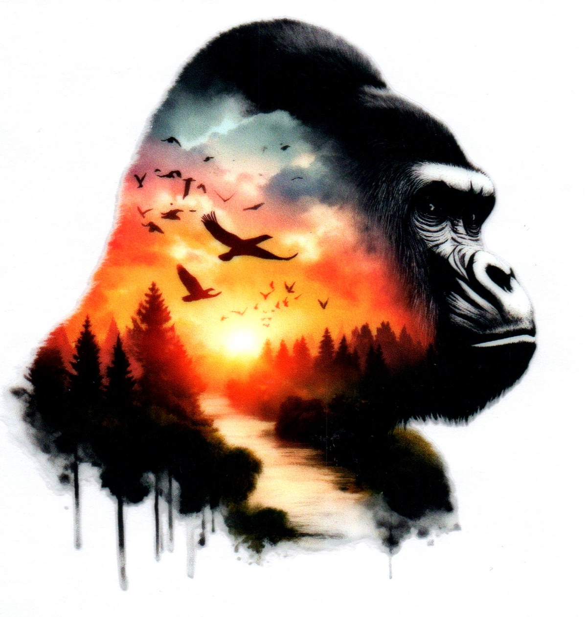 Double exposed Gorilla facing right Single Decal 101