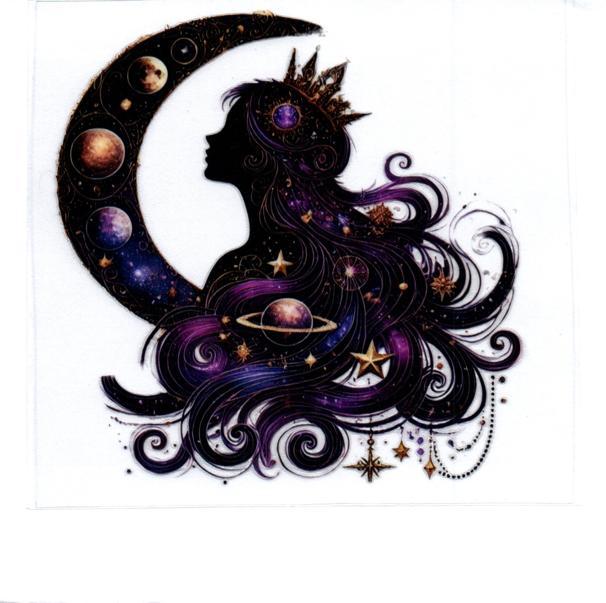 Black silhouette girl looking at moon Single Decal 101