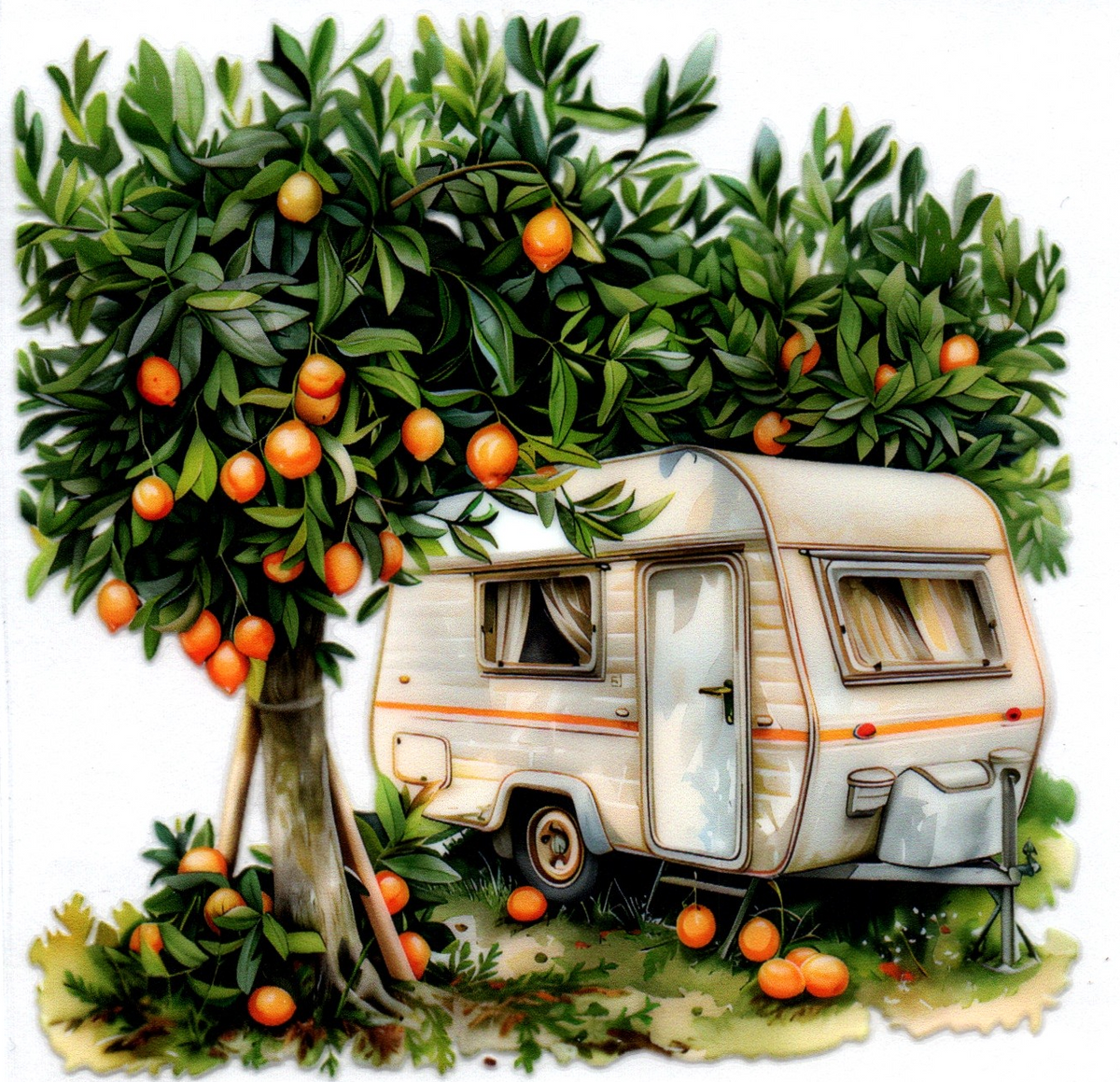 Camper under orange tree Misc. Single Decal 102