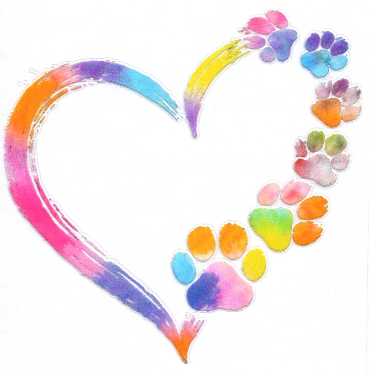 Multi-colored Heart w/paw prints Single Decal 103