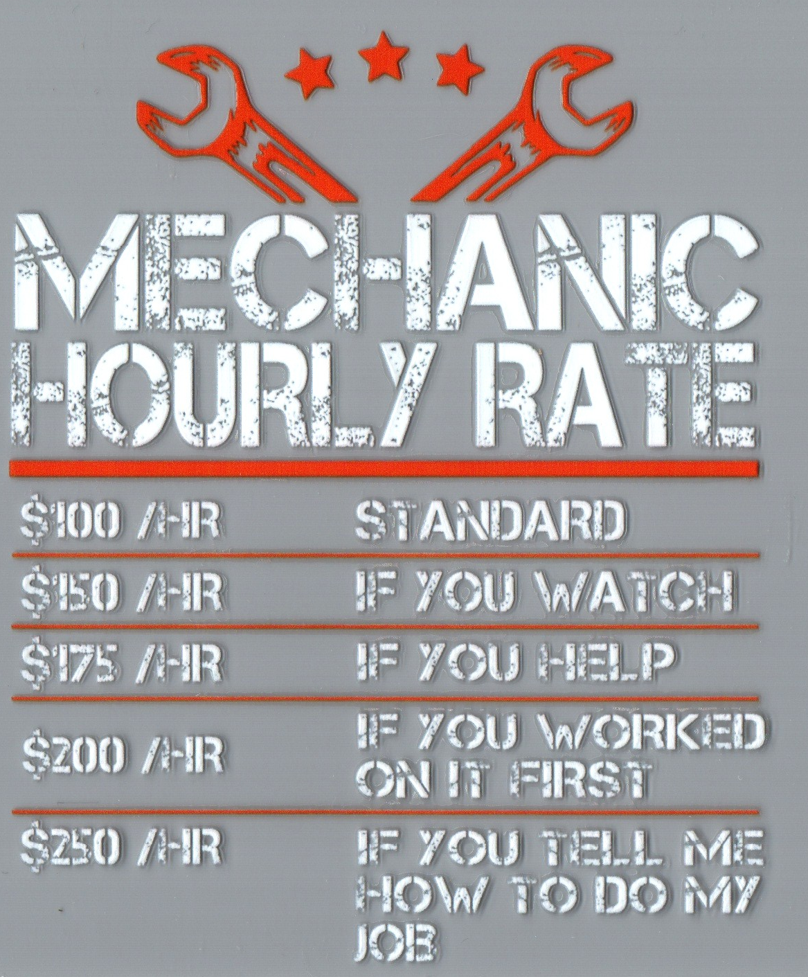 Mechanic Hourly Rate Misc. Single Decal 104
