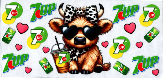 16oz 7up Black and White Bow Cow #105