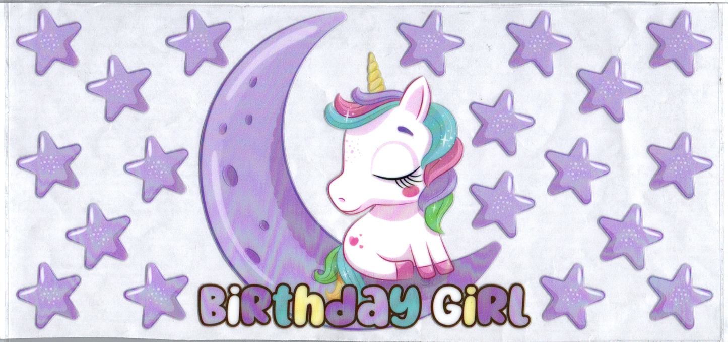 16oz Birthday Girl w/unicorn on moon Kids