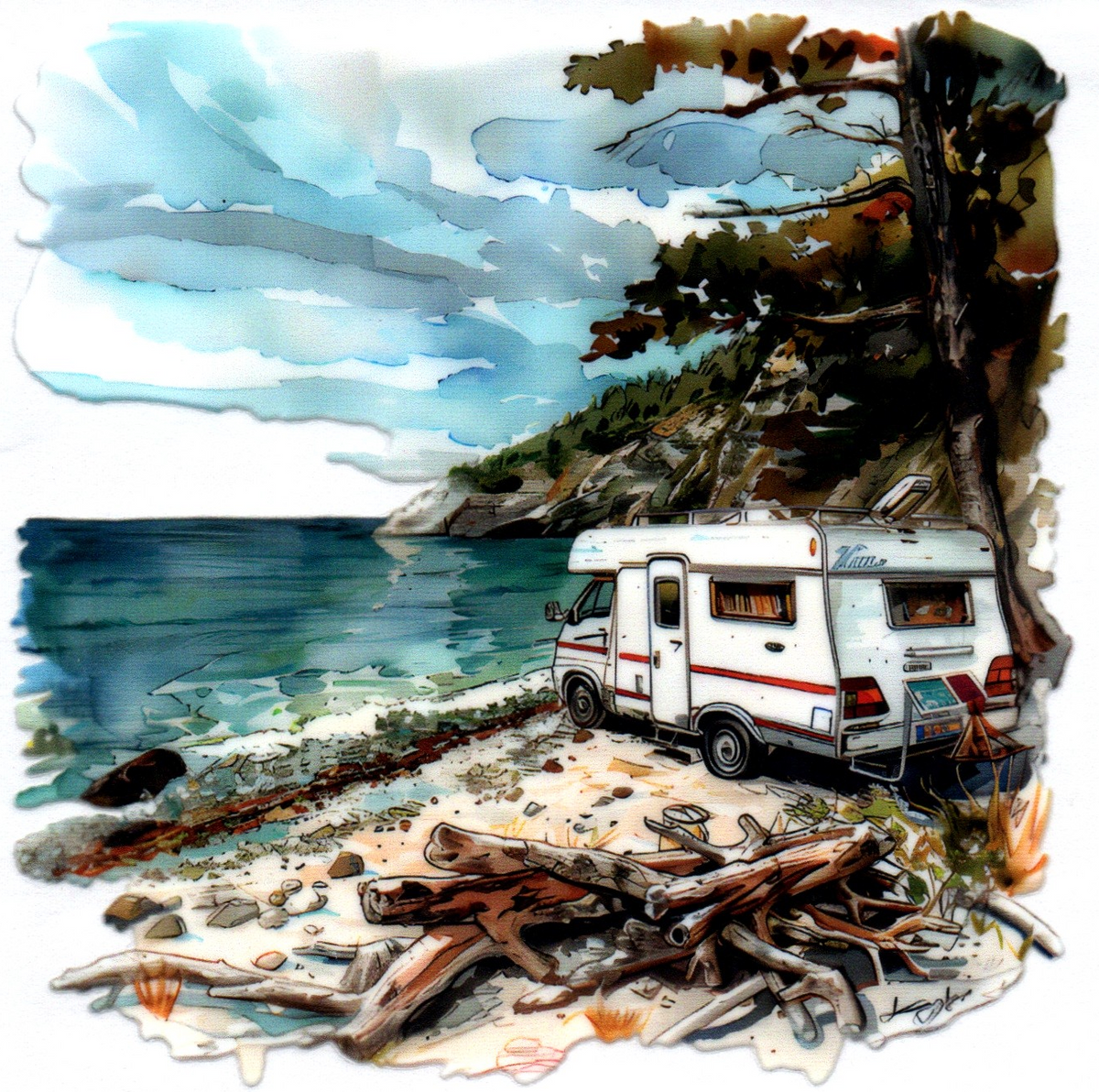 RV by lake Misc. Single Decal 109