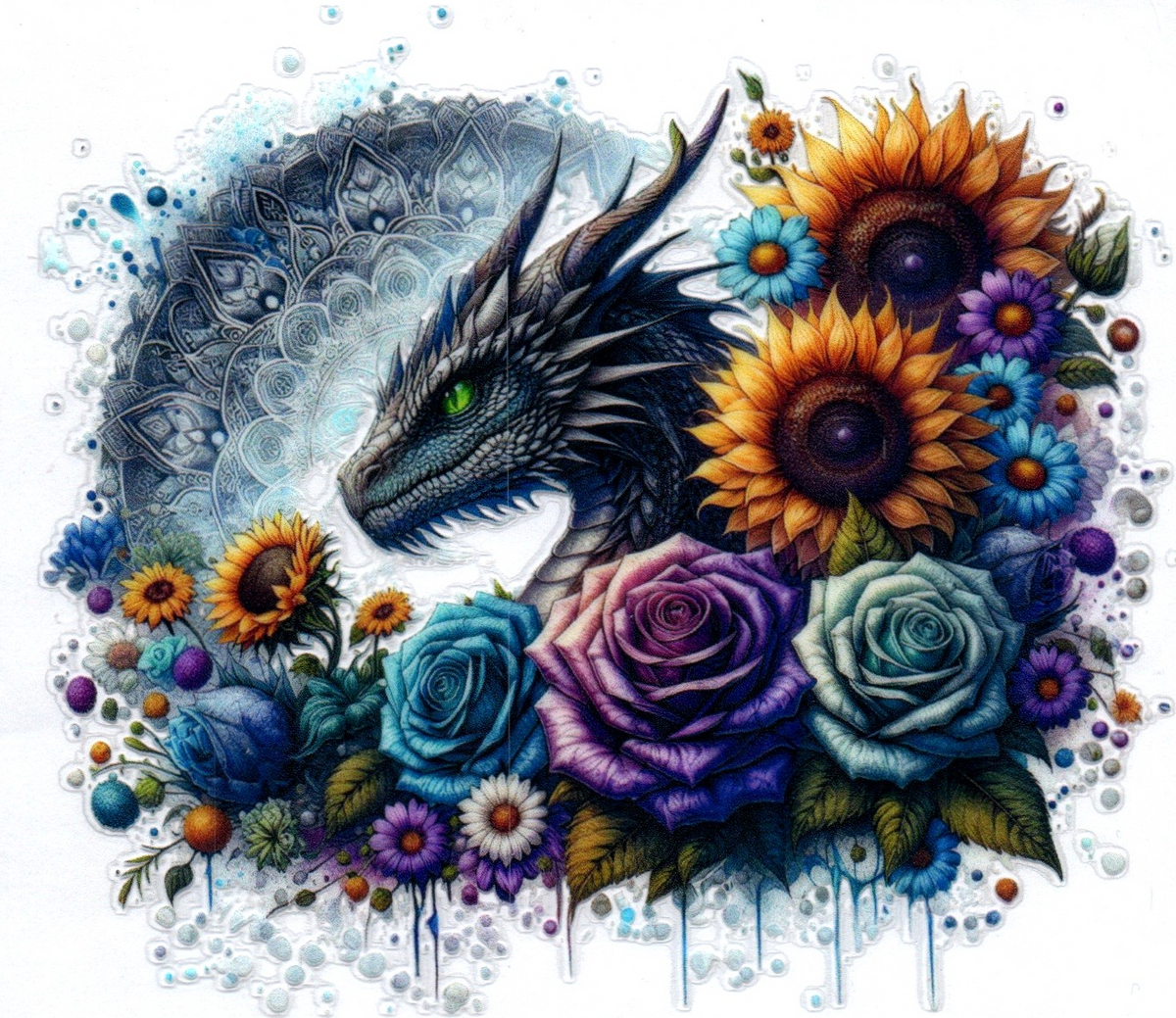 Dragon w/Mandela & flowers Single Decal 11