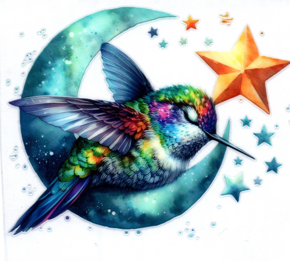 Hummingbird asleep on moon 11 Single Decal