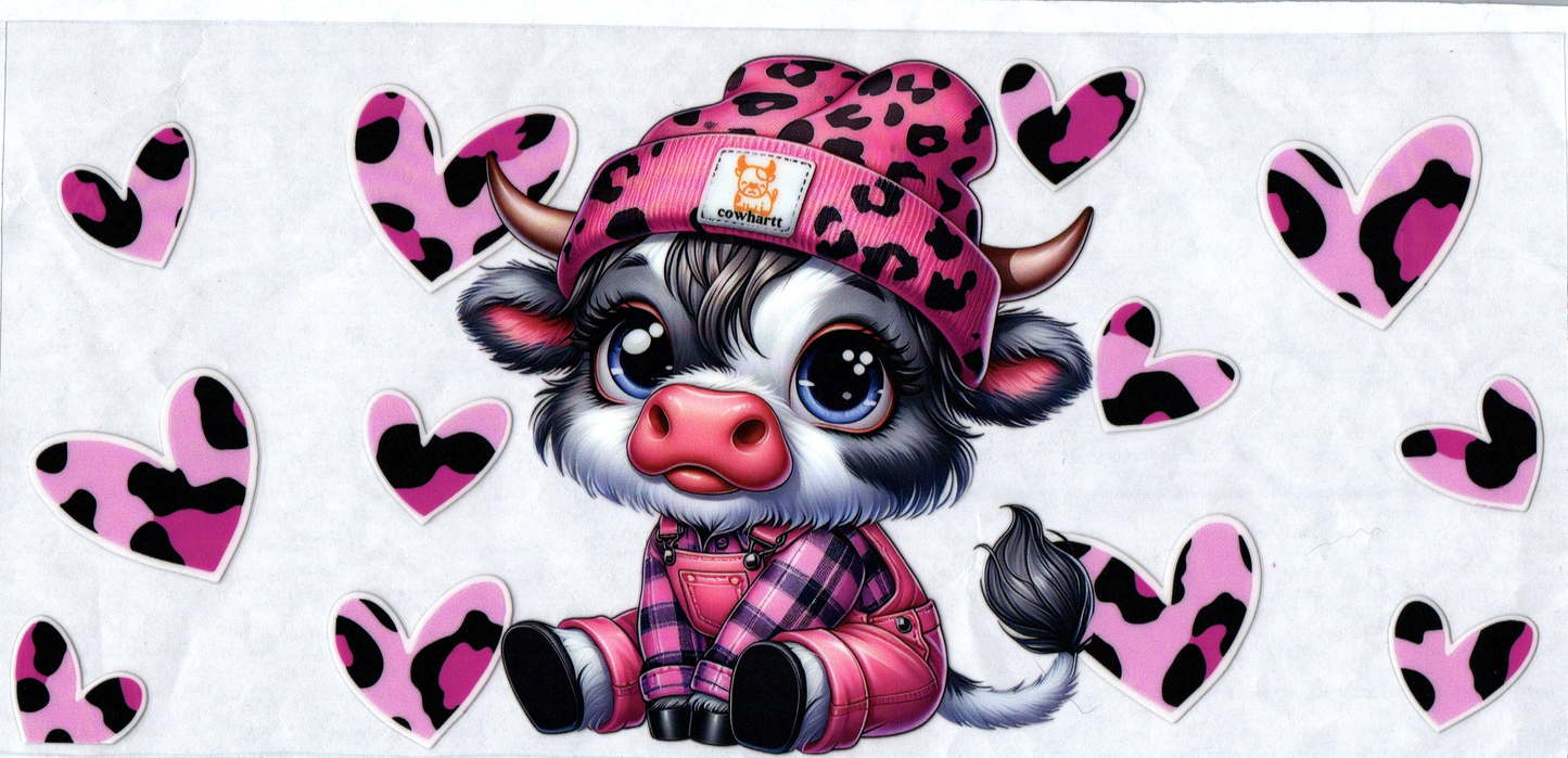 16 oz Pink Cowhartt Cow in overalls 116