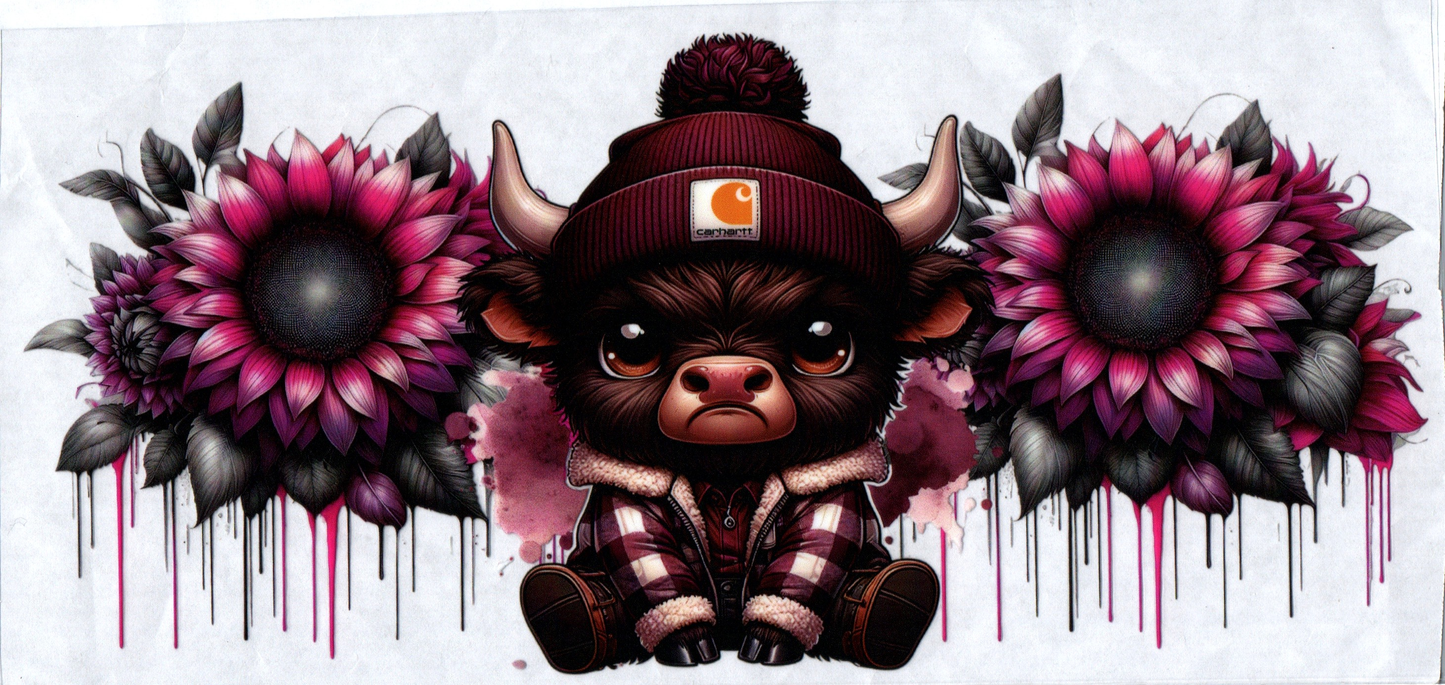 16 oz Brown Chartt cow w/jacket and pink & gray flowers 117