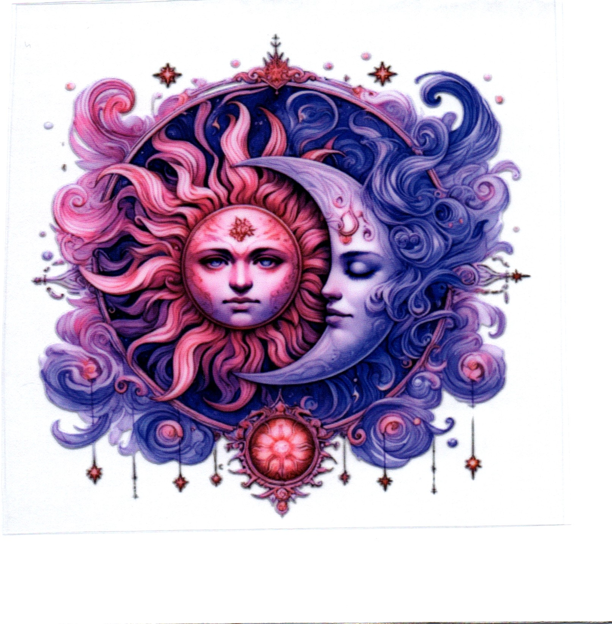 purple moon pink sun flowing hair Single Decal 117