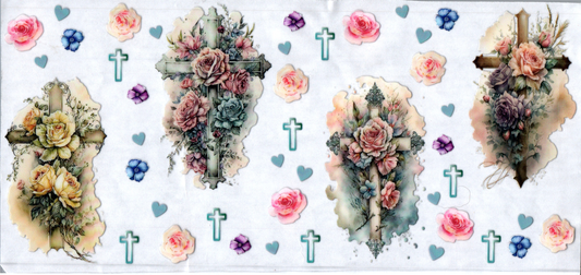 16oz Pink/Tan Flowers on Crosses Faith 12