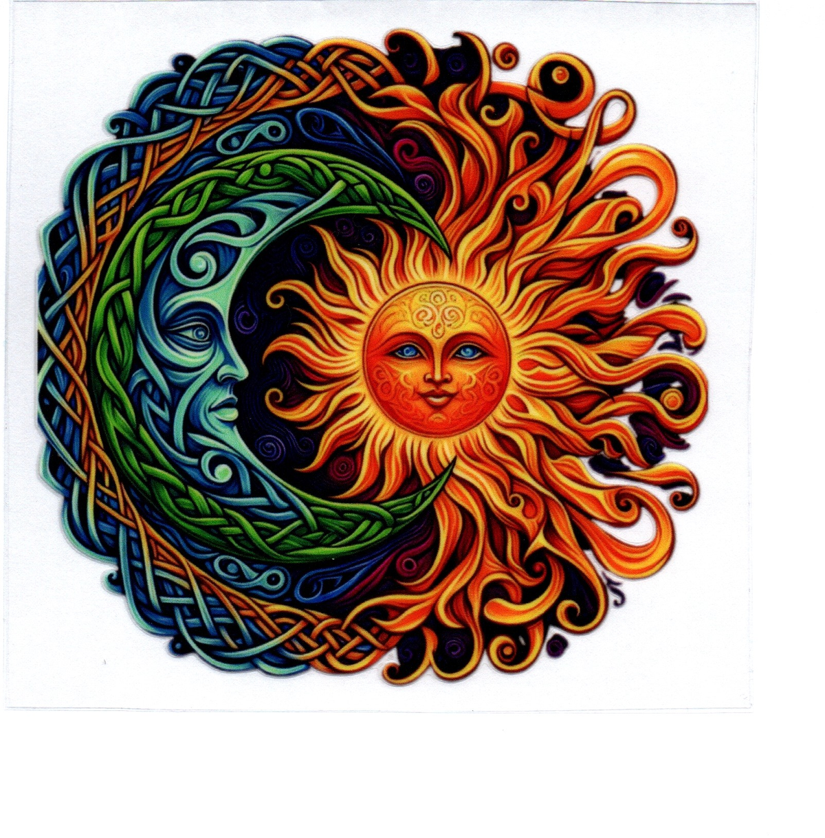 cetic vine blue green moon gold sun long flowing swirls Single Decal 120