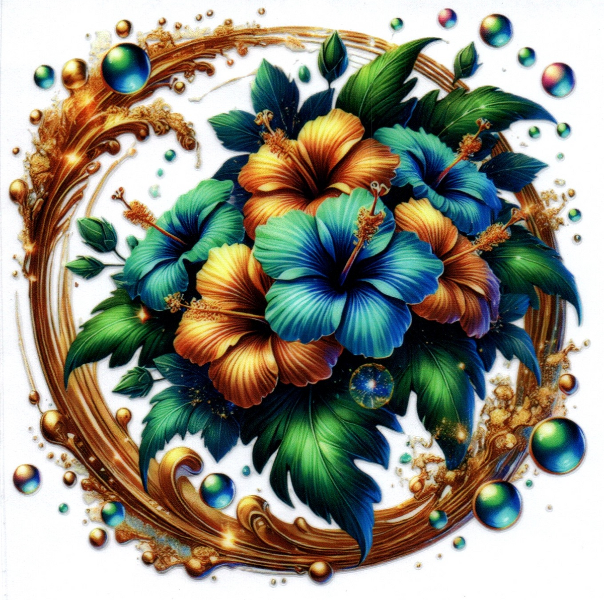 Gold and Blue flowers Misc. Single Decal 121