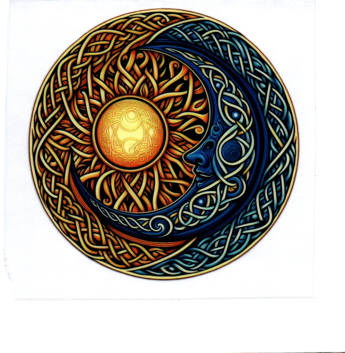 celtic vine circle around blue moon gold sun Single Decal 122