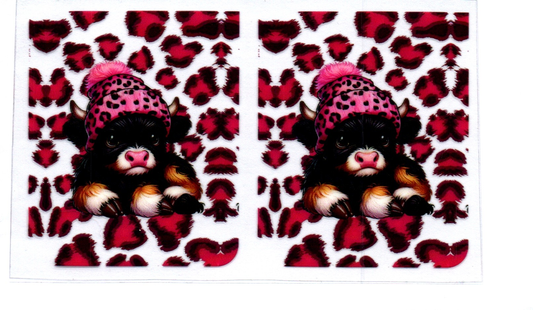 Highland Cow w/pink hat Spray Bottle Wrap 12