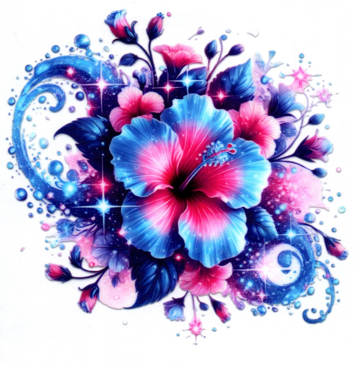 Blue/Pink flower w/sparkle Misc. Single Decal 123