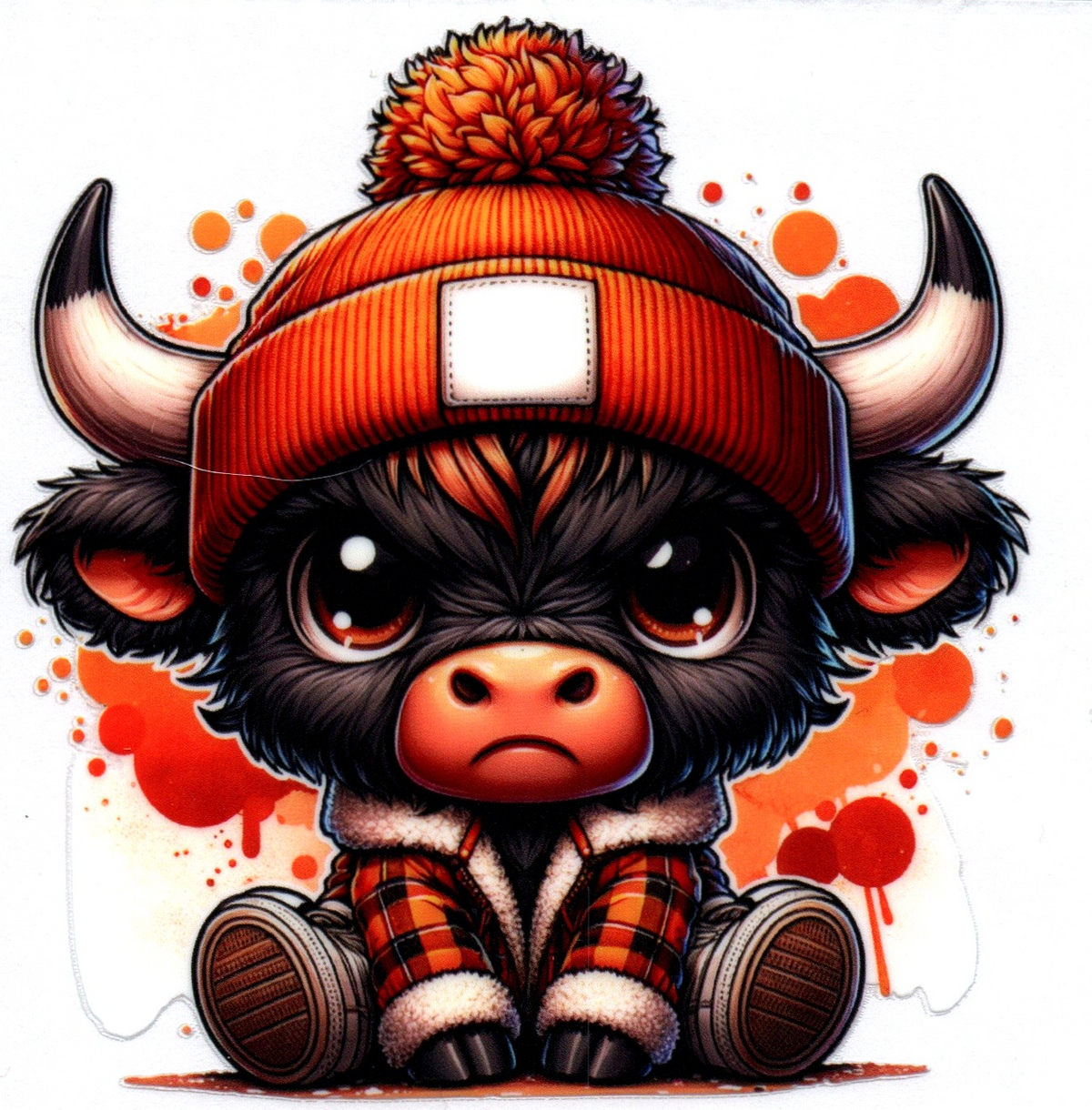 Black cow in orange plaid Misc. Single Decal 12
