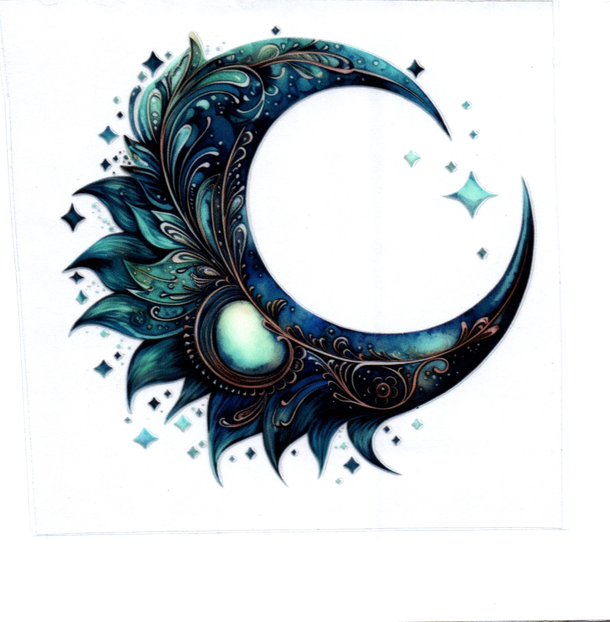 teal dk blue moon leaves diamond stars Single Decal 126