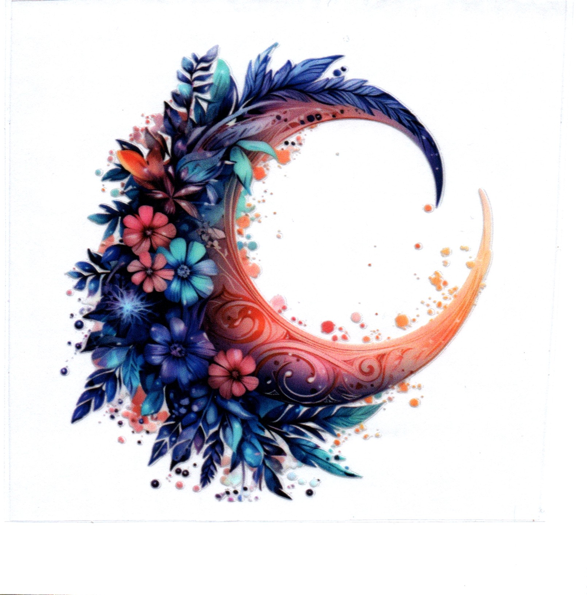 orange red moon teal blue red flowers Single Decal 127