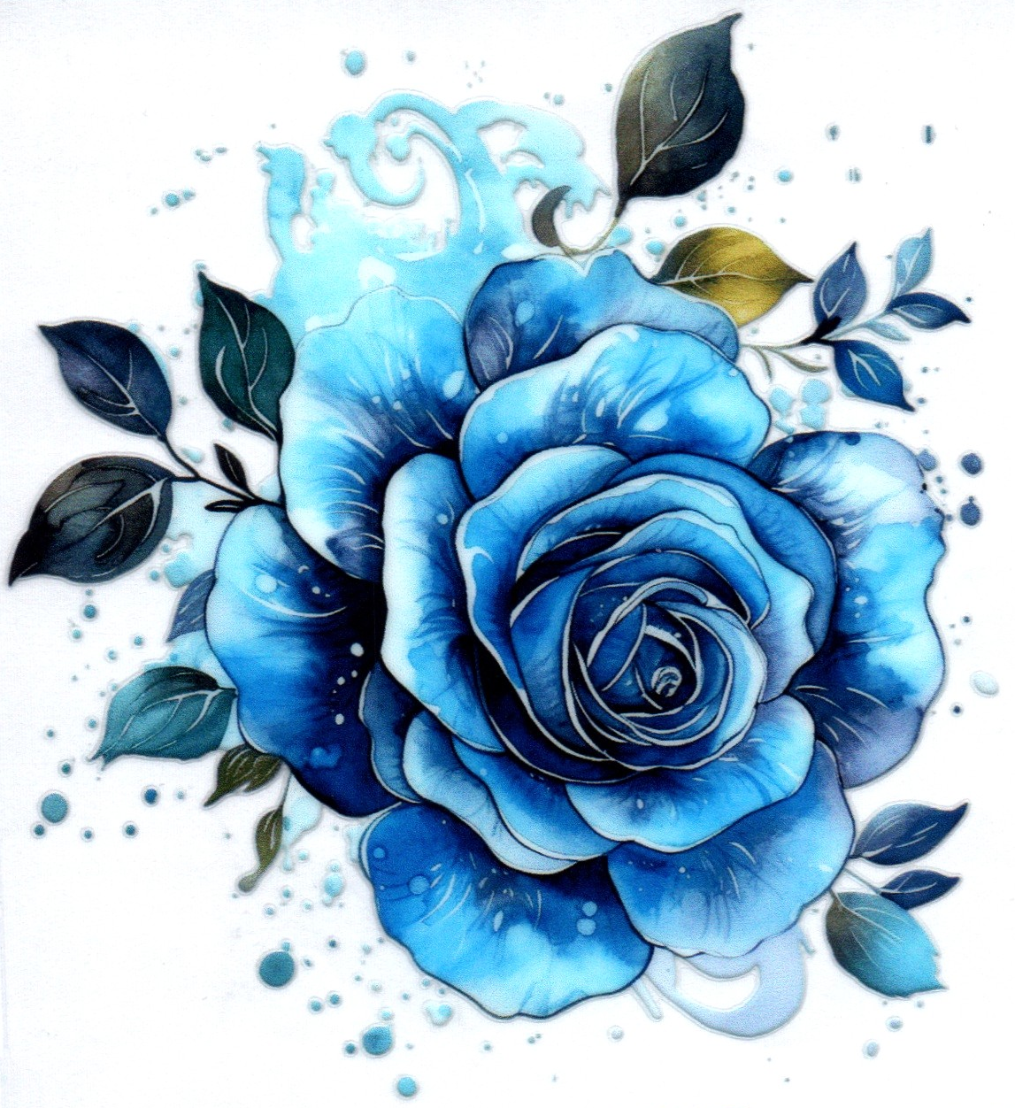 Blue Rose w/color splash Misc. Single Decal 128