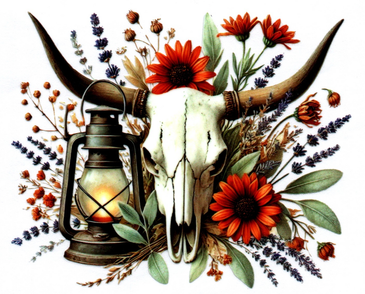 Cow skull w/lantern Misc. Single Decal 128