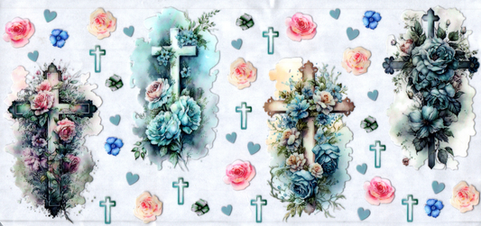 16oz Blue Flowers on Crosses Faith 13
