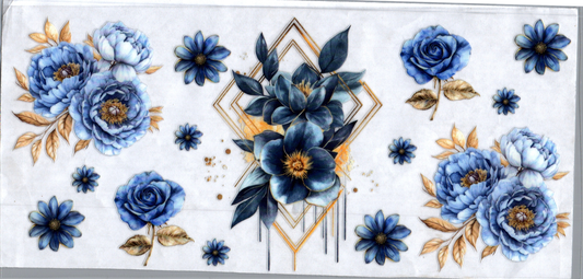 16oz Dark Gray & Blue Flowers 131