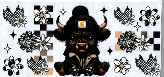 16 oz black cow w/beanie and B/W checkered 131