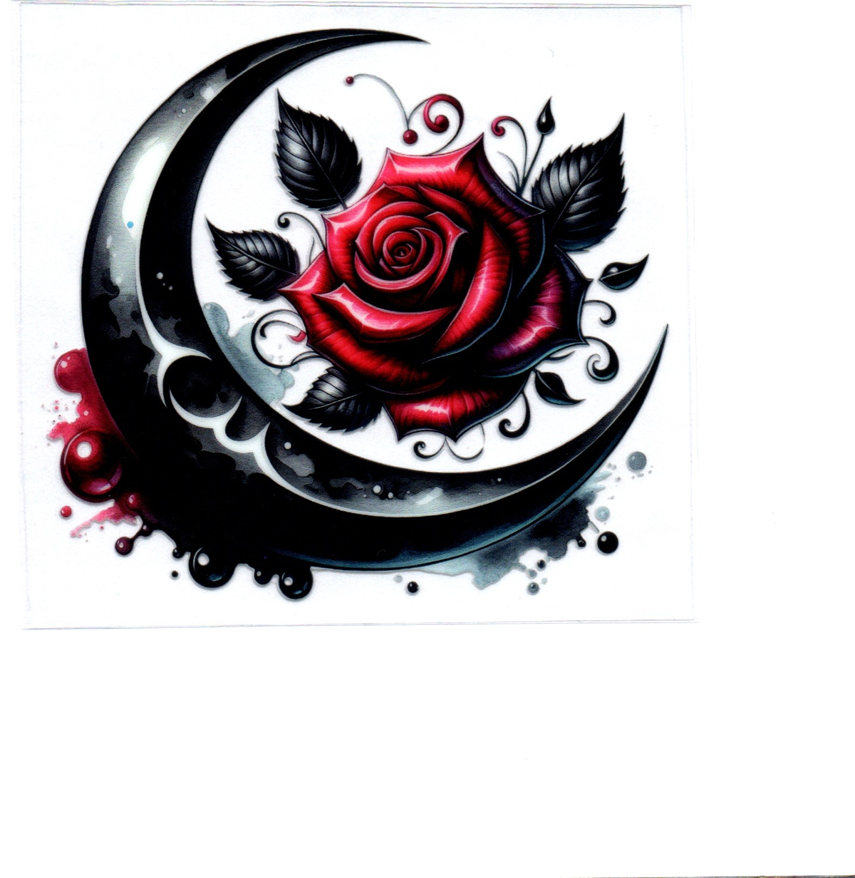 shiny steel black moon red rose black leaves Single Decal 131
