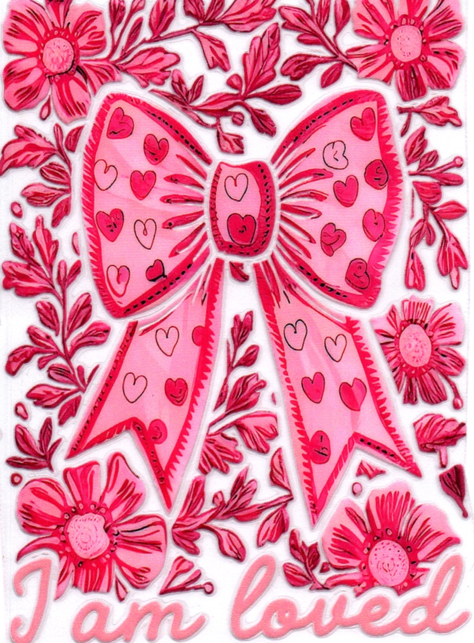 Pink Bow w/hearts I am Loved Single Decal 13