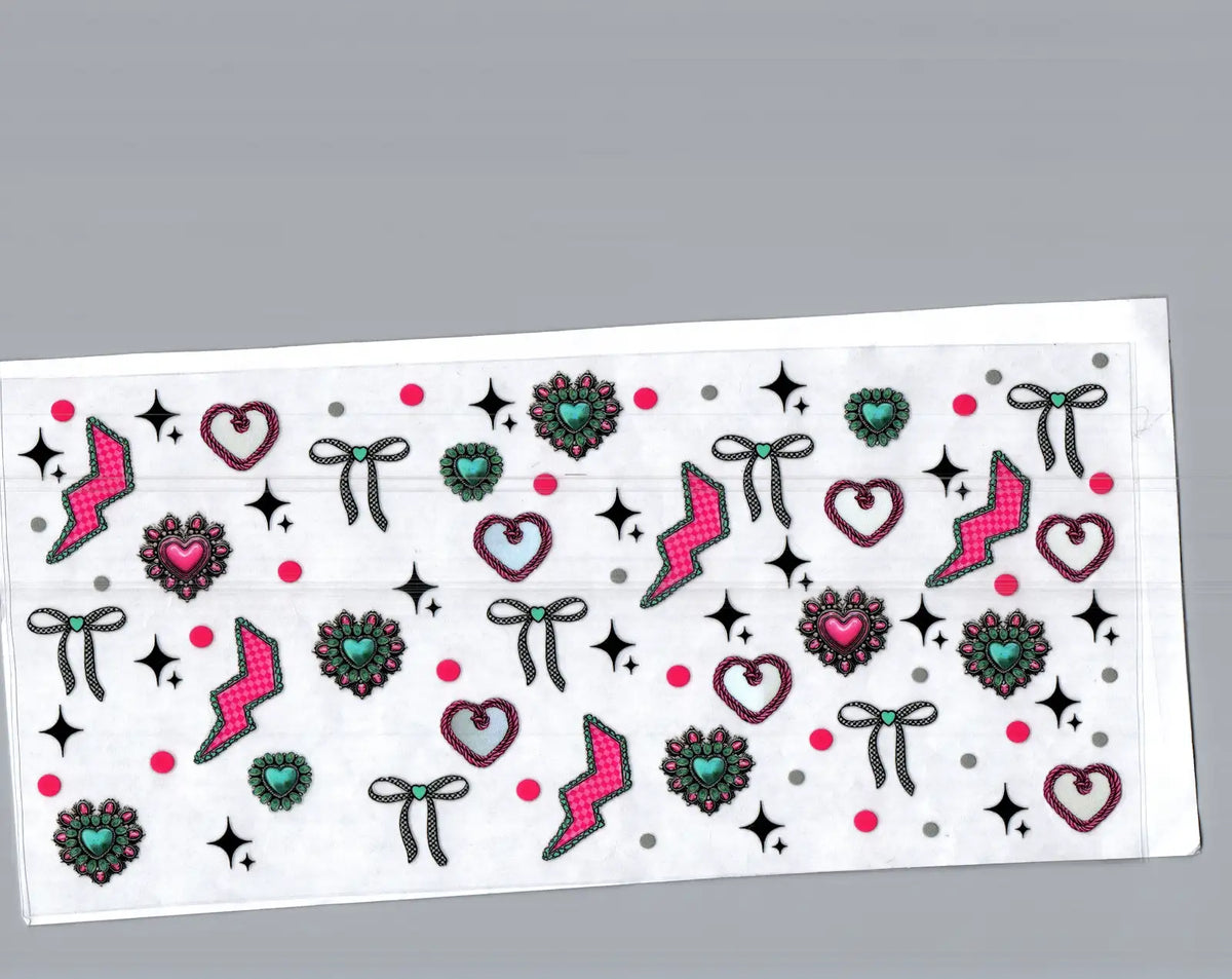 16 oz teal & pink bows & hearts misc 131