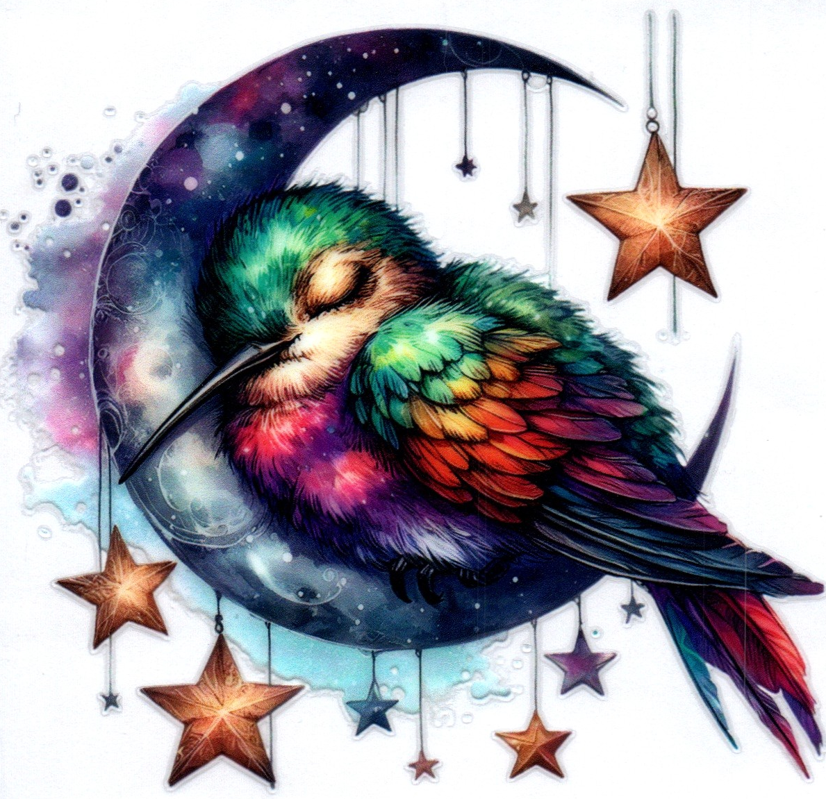 Hummingbird w/starts asleep on moon 13 Single Decal