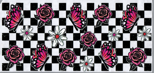 16oz Checkered Pink Roses and butterflies with Daisy's 133