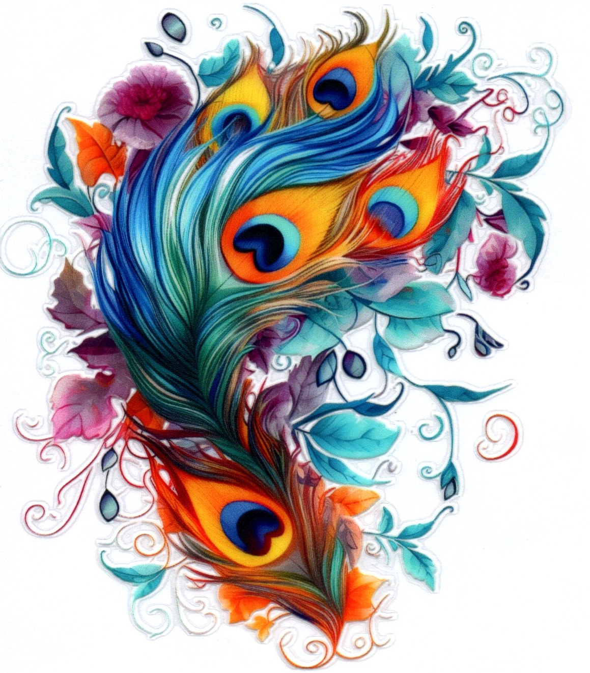 Multi-Colored Peacock feather 13 Single Decal