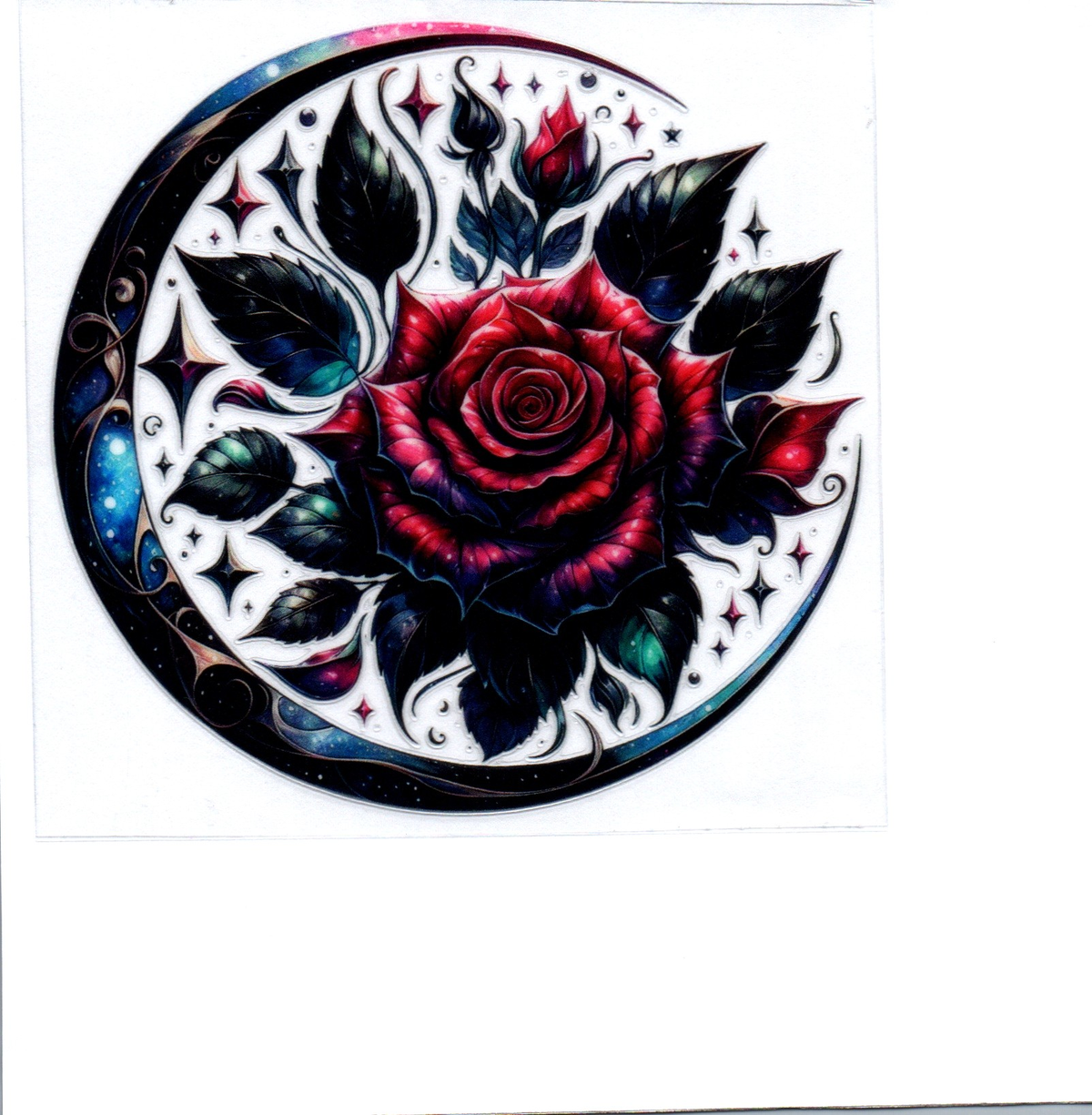 sliver moon gold design red rose Single Decal 136