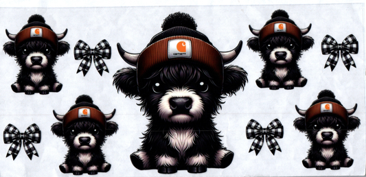 16 oz Black & white cow with Chartt beanie 137