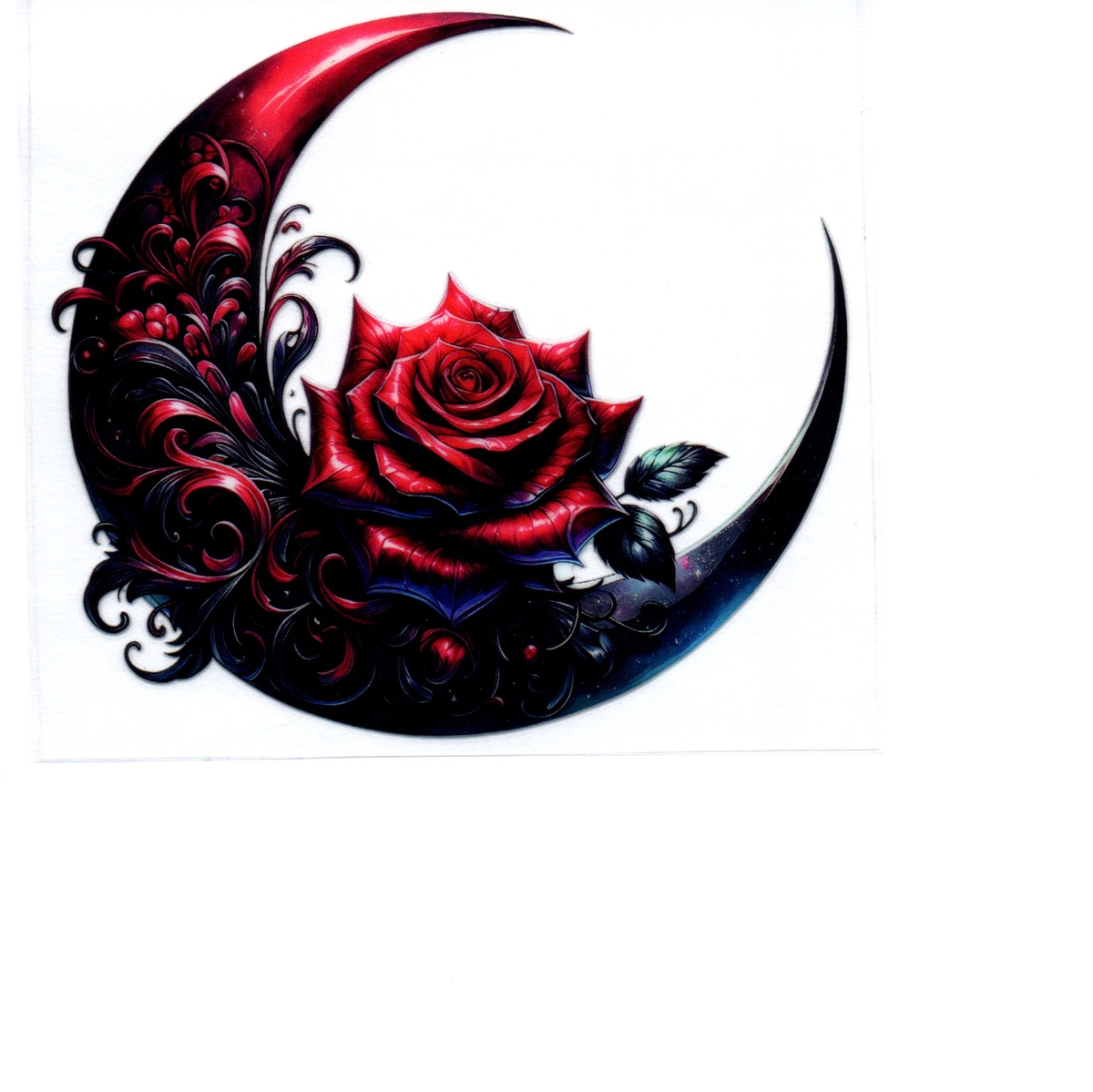 red black crescent moon red rose Single Decal 137
