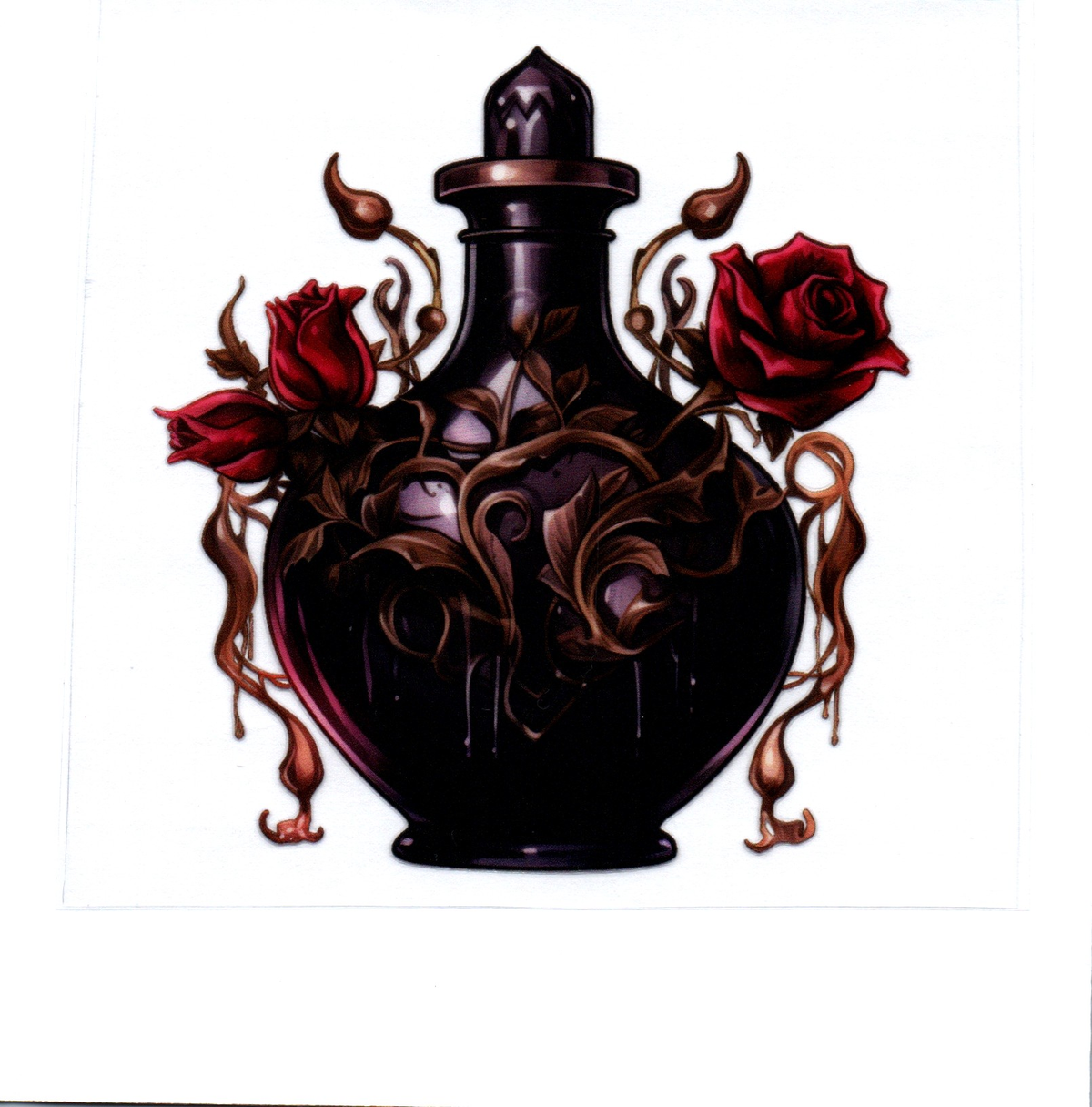 black fat bottle red roses Single Decal 139