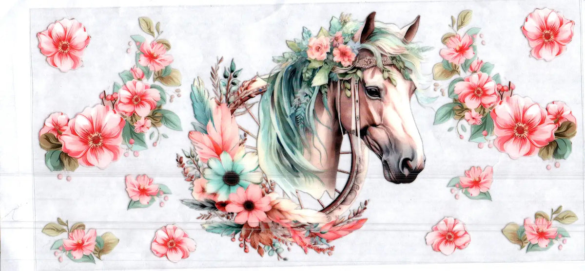 16 oz wagon wheel horse pink flowers misc 139
