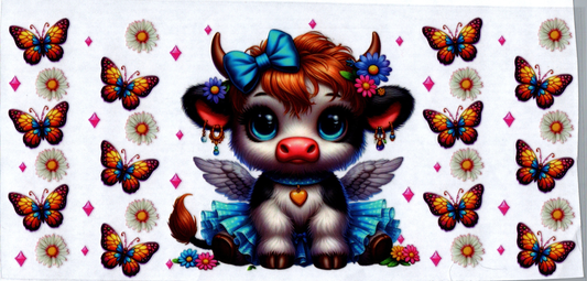 16 oz Baby Cow in blue dress & butterflies 14