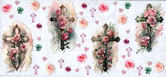 16oz Pink Flowers on Crosses Faith 14