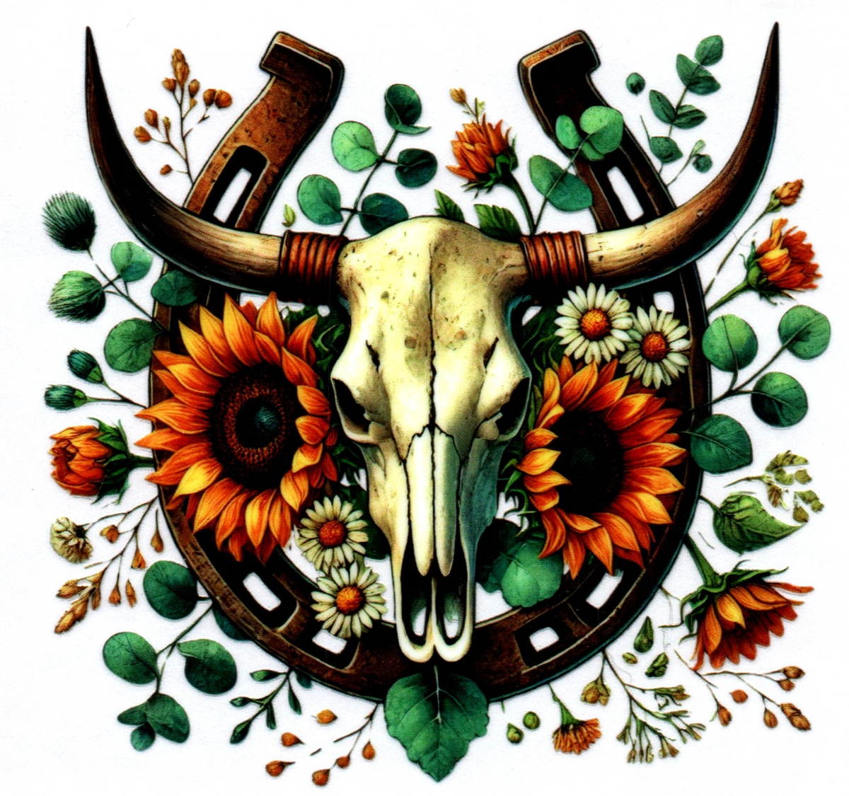Cow Skull in horse shoe Single Decal 141