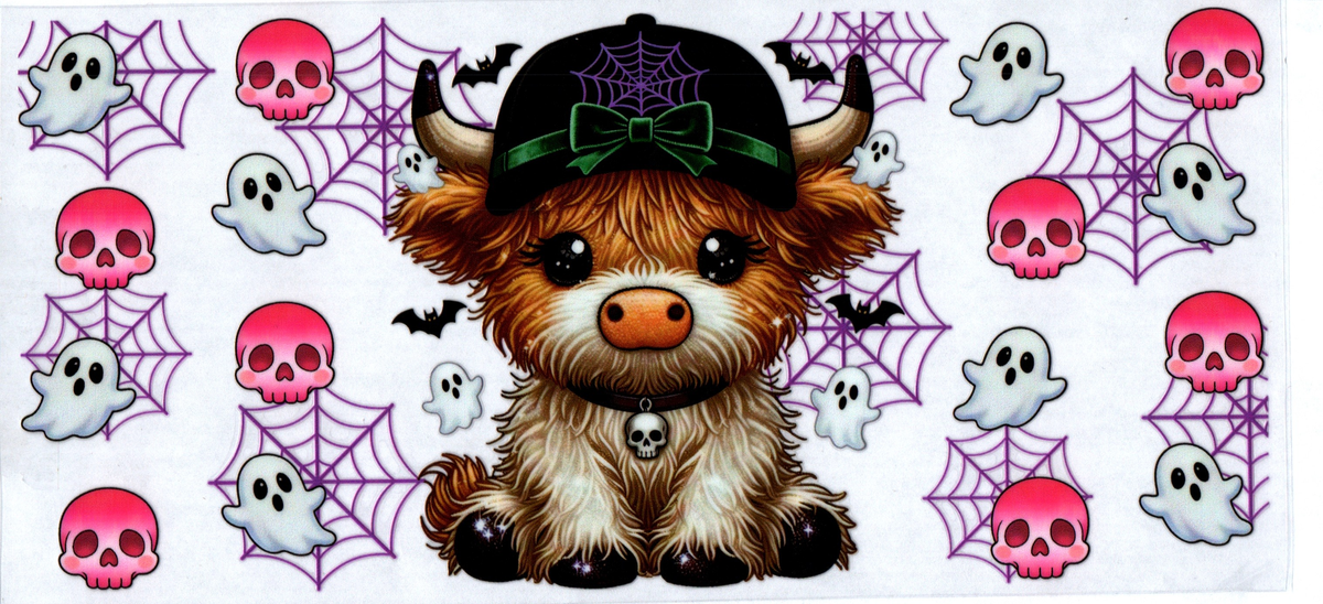 16oz highland cow cobwebs pink half skulls halloween 14