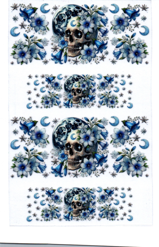 Skull w/blue & white flowers Stanley Key Chain Wrap Double 14