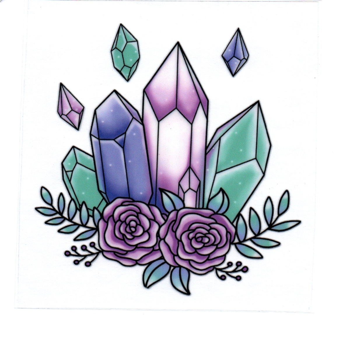 blue green purple crystals & roses Single Decal 146