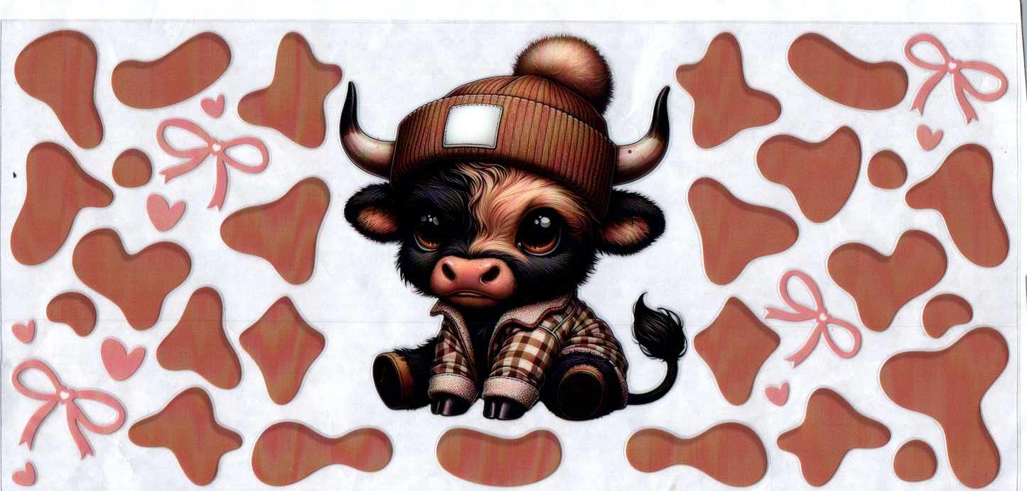 16 oz black and brown 2faced Cow w/ beanie spots & bows 147